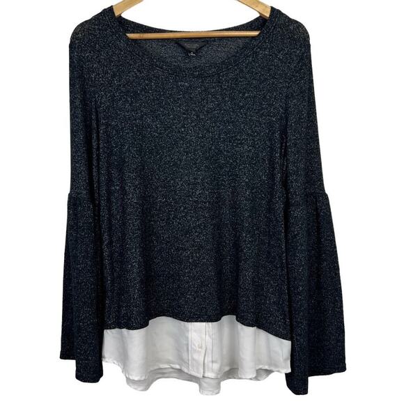 Vera Wang Charcoal Gray Bell Long Sleeve Mock Layer Sweater MEDIUM - Picture 1 of 7